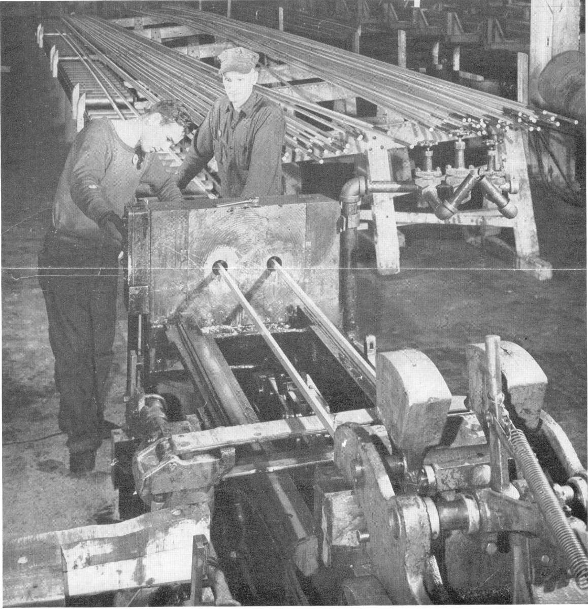 Drawing Hex Rod Drawbench in Finishing Section of No 140 [MA-12-10-1945]