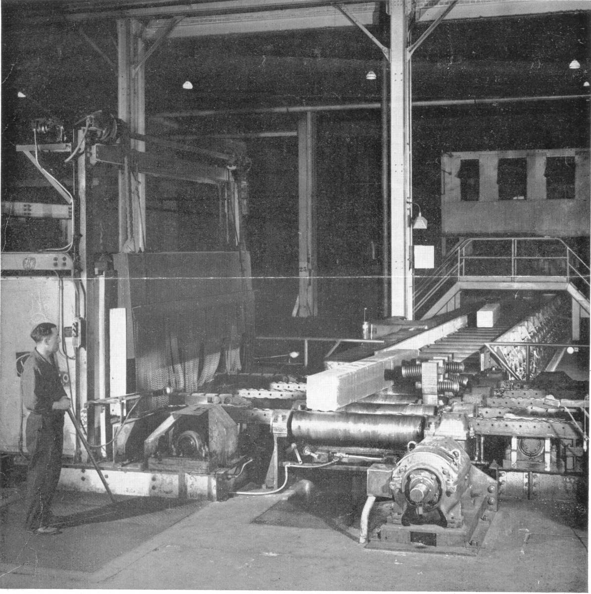 Ingot Leaving Furnace on Approach Tables to No 2 Blooming Mill [MA-5-14-1945]